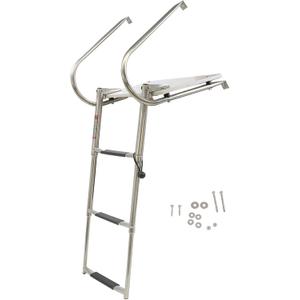 WFLNHB Stainless Steel 3 Step in-Board Outboard Transom Platform Dock Ladder with Handrails Marine Telescoping Boat Ladder Collapsible Step Ladder Replacement for Swimming Pool Pontoon Dock