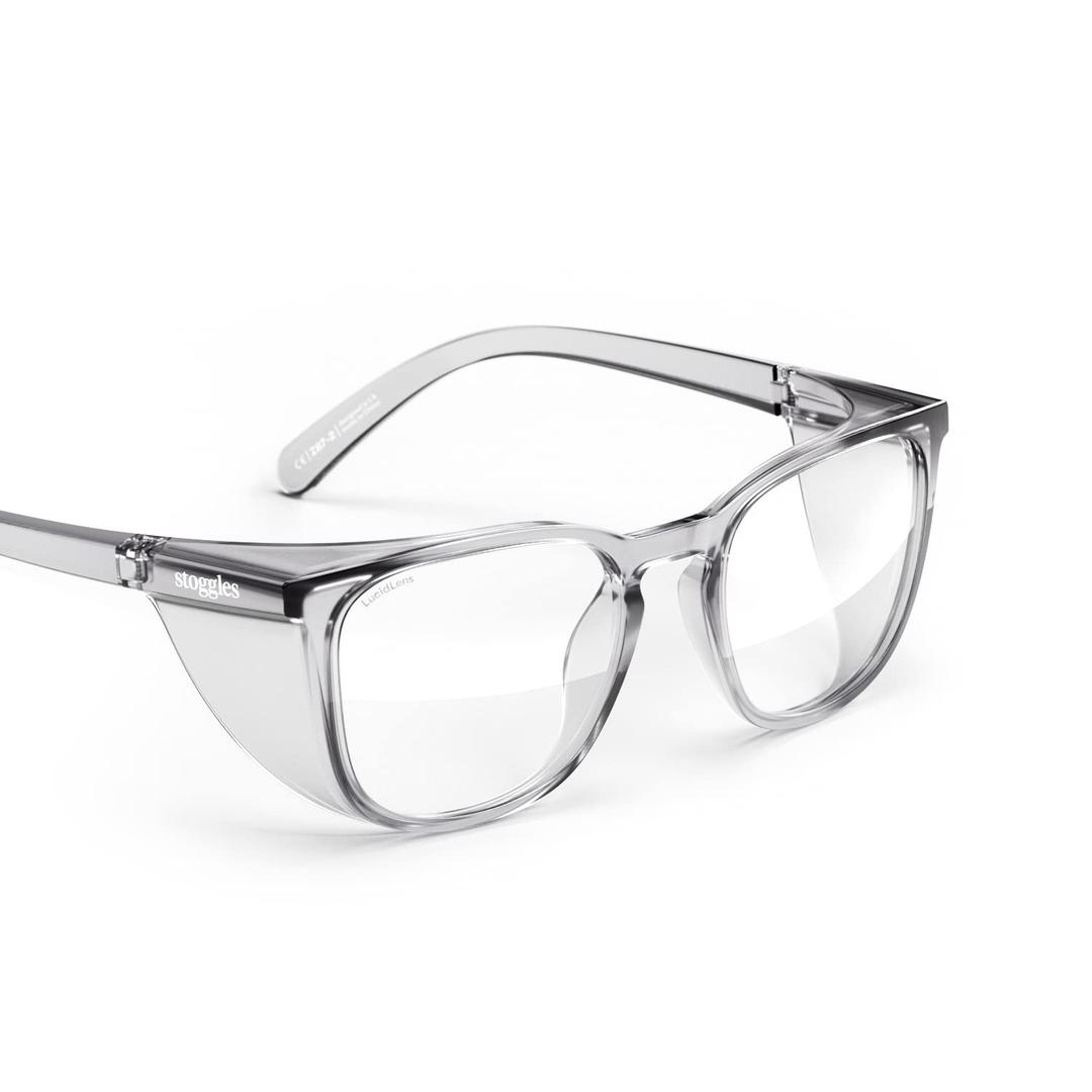 Stoggles Square Z87.1 Certified Polycarbonate Safety Glasses, Scratch & Shatter-Proof, Blue-Light & UV Blocking Lens, Top & Side Shields, Anti-Fog Dip Coated, Durable Protective & Stylish Eyewear (Medium, Charcoal)