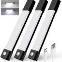 EZVALO Under Cabinet Lighting, Wireless Closet Lights, 30 LED Rechargeable Motion Sensor Light, Dimmable, 3 Color Temperatures, Counter Lights for Kitchen, Pantry, Bedroom, Wardrobe(3 Pack, Black) (8inch)