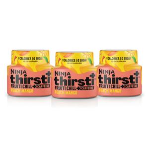 Ninja Thirsti Flavored Water Drops, FRUITI CHILL+ Peach Mango, Bold Fruit Flavor with Caffeine,Sparkling or Still, Zero Calories, Zero Sugar, Makes 17, 12oz drinks, 3 Pack, WCFPCMGAM