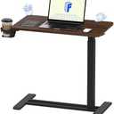 FLEXISPOT H7 Adjustable Overbed Bedside Table with Wheels Pneumatic Mobile Standing Desk Laptop Desk Rolling Computer Cart Movable Table Hospital Home Use(27.6" W x 15.7" D, Mahogany Table)