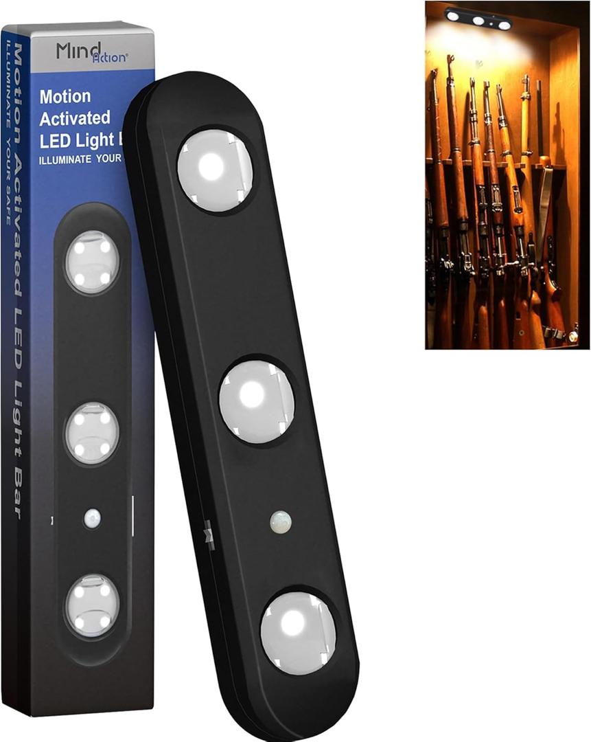 MIND&ACTION Gun Safe Lights,Motion Activated LED Light for Gun Safe Gun Cabinet, Ultra Bright Rotatable LED Lens for Directional Lighting Battery Powered (Black 1 Pack)