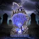 Solar Decorations Graveyard Tombstone LED Spot Light with Blue Glow,Halloween Outdoor Garden Light Halloween Party and Home Decor Grim Reaper