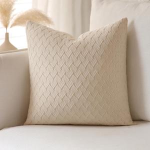 20x20 Pillow Covers 100% Cotton Beige Pillow Covers Decorative Neutral Pillow Covers Couch Pillows for Living Room Set of 1, Natural Cotton, STL001
