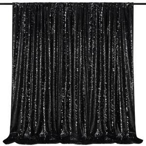 Black Sequin Backdrop Curtain 8FTx8FT Glitter Fabric Sequin Curtain Drapes for Photography Background Wedding Birthday Banquet Black Party Wall Decorations