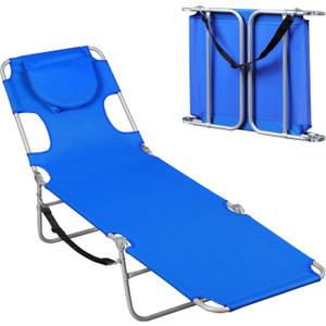 WLIVE Beach Chair for Adults, 4-Position Folding Tanning Chairs with Face Hole, 2 Legs Support Portable Outdoor Chair for Beach, Pool, Blue