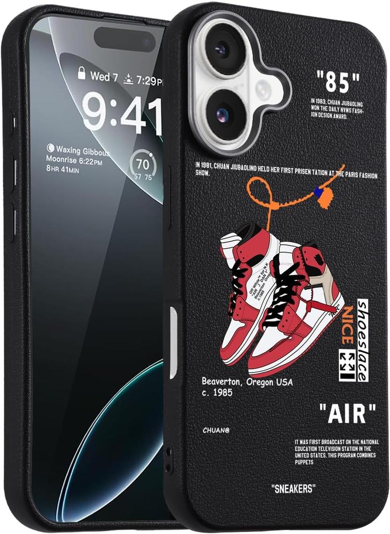 Cool Phone Case for iPhone 16 Plus Case for Boys Men Basketball Shoes Sneaker Print Design Cases Compatible with iPhone 16 Plus Black (Sports Shoe Red)