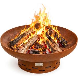 KOL Fire Pit for Outside Wood Burning, 27.5 Inch Round Firepit Bowl Outdoor and Patio, Heavy-Duty Steel Bonfire Pit Oxidized Finish, Free-Standing, Camping Backyard Terrace