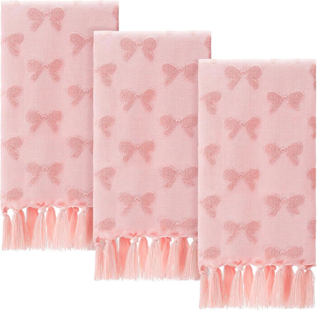 Set of 3 Pink Bow Hand Towels Coquette Hand Towels for Bathroom 30 x 17 Inch Pink Bowknot Gifts Turkish Tufted Cotton Soft Absorbent Supplies for Kitchen Bathroom Women Girls