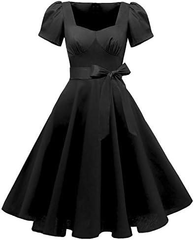 GOOBGS Women's 1950s Vintage Puff Sleeves Cocktail Rockabilly Swing Retro Dress with Pockets, XL