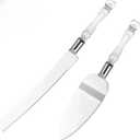 2 x 2-Piece Elegant Cake Cutting Set, Exquisite Server with Serrated Design, Includes Cake Cutting tool and Pie Spatula for Pastry, Pizza and Desserts for Wedding Birthday Christmas (Silver)