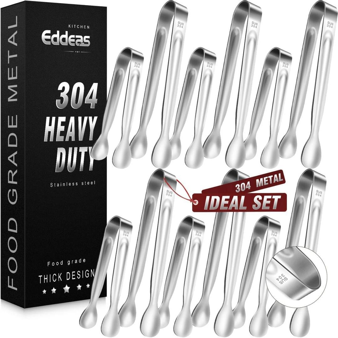 11PCS Ice Tongs Mini Sugar Tong - 2 Sizes 6 & 4 Inch Stainless Steel Small Serving Tongs, Small Kitchen Tiny Tong for Appetizers,Tea Party, Coffee Bar, Desserts (Silver)