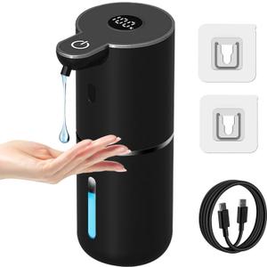 Automatic Liquid Soap Dispenser Touchless, USB Rechargeable Smart Hand Soap Dispenser, 6-Level Adjustable, 12.8oz/380mL, Compatible with Thick Thin Dish Soap for Bathroom Kitchen-Black