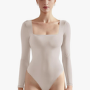 SUUKSESS Women Square Neck Long Sleeve Bodysuit Sexy Thong Bodysuit Shirts, S
