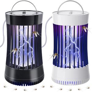 Lulu Home 2 Packs Indoor Bug Zapper with Fan, 1500V High Voltage Lighted Mosquito Lamp Trap, USB Cable Plug-in Electric Insect Killer Catching Moth Mosquitoes Gnat Fruit Flies (NO Battery) (2 PACK - White & Black)