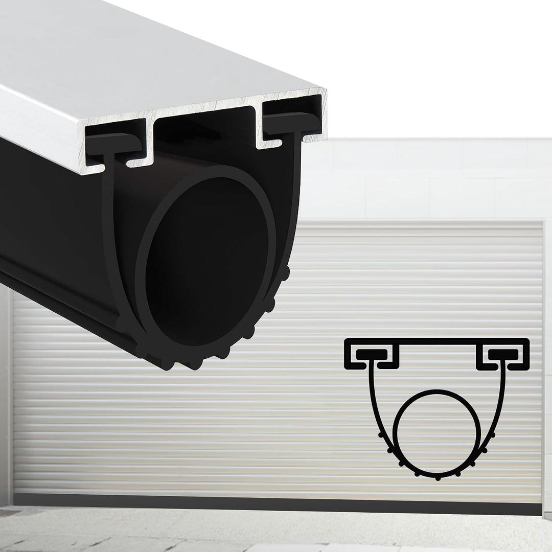 Gaahing Heavy Duty Garage Door Bottom Seal Strip with Pre-drilled Aluminum Track Retainer Base Kit, Universal Weather Stripping Combination, Impact Buffer Sealing Weatherstrip (9.8FT, Black)