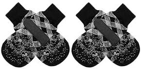 EXPAWLORER Anti Slip Dog Socks to Prevent Licking Paws, Dog Shoes for Hot Pavement, Dog Booties for Small Medium Large Senior Dogs, Traction Control Boots & Paw Protectors for Hardwood Floors (XX-Small (4 Count), Black Grey Plaid)