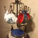 Coffee Mug Tree, Coffee Cup Holder for Countertop with 6 Hooks, Tea Cup Holder with Small Storage Area Metal Mug Rack Display for Counter Top Kitchen Organizer,Bronze