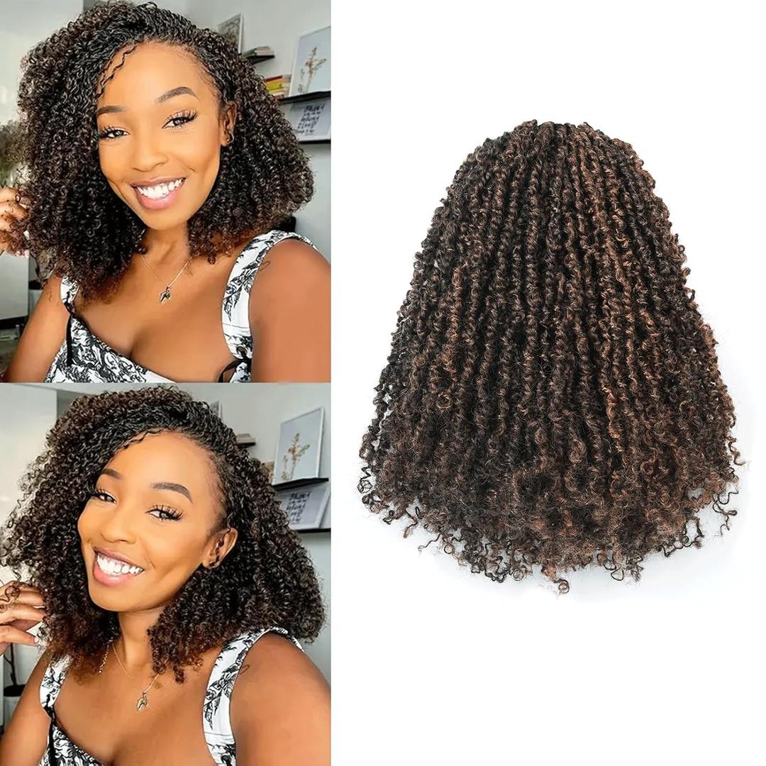 GIX Yanky Twist Crochet Hair - 10 Inch 8 Packs (30 Strands/Pcs) Black Mix Brown Pre-twisted Fluffy Spring Mini Twist Short Bob Passion Twist, Crochet Braids Braiding Hair (10 Inch, F1B/30-8p)