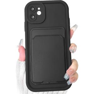 Lovmooful Compatible for iPhone 12 Case Cute Color Card Holder Design for Girls Women Soft TPU More Shockproof Protective Girly for iPhone 12 Case-Black