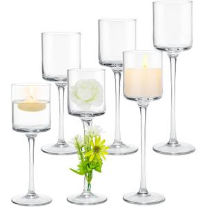 Maxcheck 6 Pcs Glass Candle Holder Tea Light Floating Candle Holders 7.87" 9" 10.2" Tall for Table Centerpiece Home Wedding Party Table Decor (Clear)