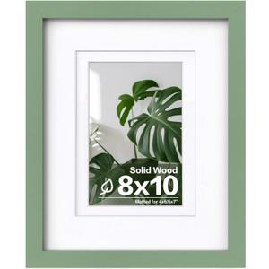 Egofine 8x10 Picture Frame Made of Solid Wood Covered by Plexiglass, Display Pictures 4x6/5x7 with Mat or 8x10 Without Mat for Table Top Display and Wall Mounting Photo Frame, Green