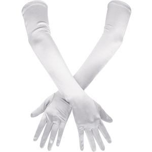 VIBILIA Long Opera Gloves for Women, 1920s Satin Tea Party Gloves Costume, Stretchy Adult Size Glove for Wedding Bridal Dress (White)
