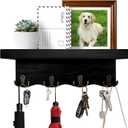 Key Holder for Wall with Shelf, Decorative Wave Design Mail Organizer Wall Mounted with 4 Double Hooks for Keys, Coats, Dog Leash, Wooden Key Rack for Entryway, Hallway, Home Decor (Black)