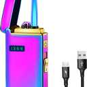 Arc Jet Flame Torch Lighter - 2 in 1 Electronic Refillable Butane, USB Rechargeable With Battery Indicator, Windproof Infinity Electric Plasma Cycle Charge (Ice Rainbow)
