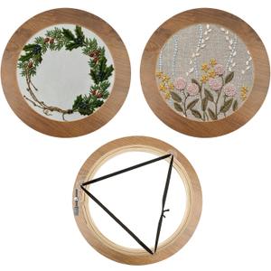 3 Sets Upgraded Wood Embroidery Frames with Bamboo Hoops, 8 Inch Round Embroidery Display Frame for Finished Cross Stitch and DIY Art Craft Sewing Ornaments (Easier to Install) (Brown)