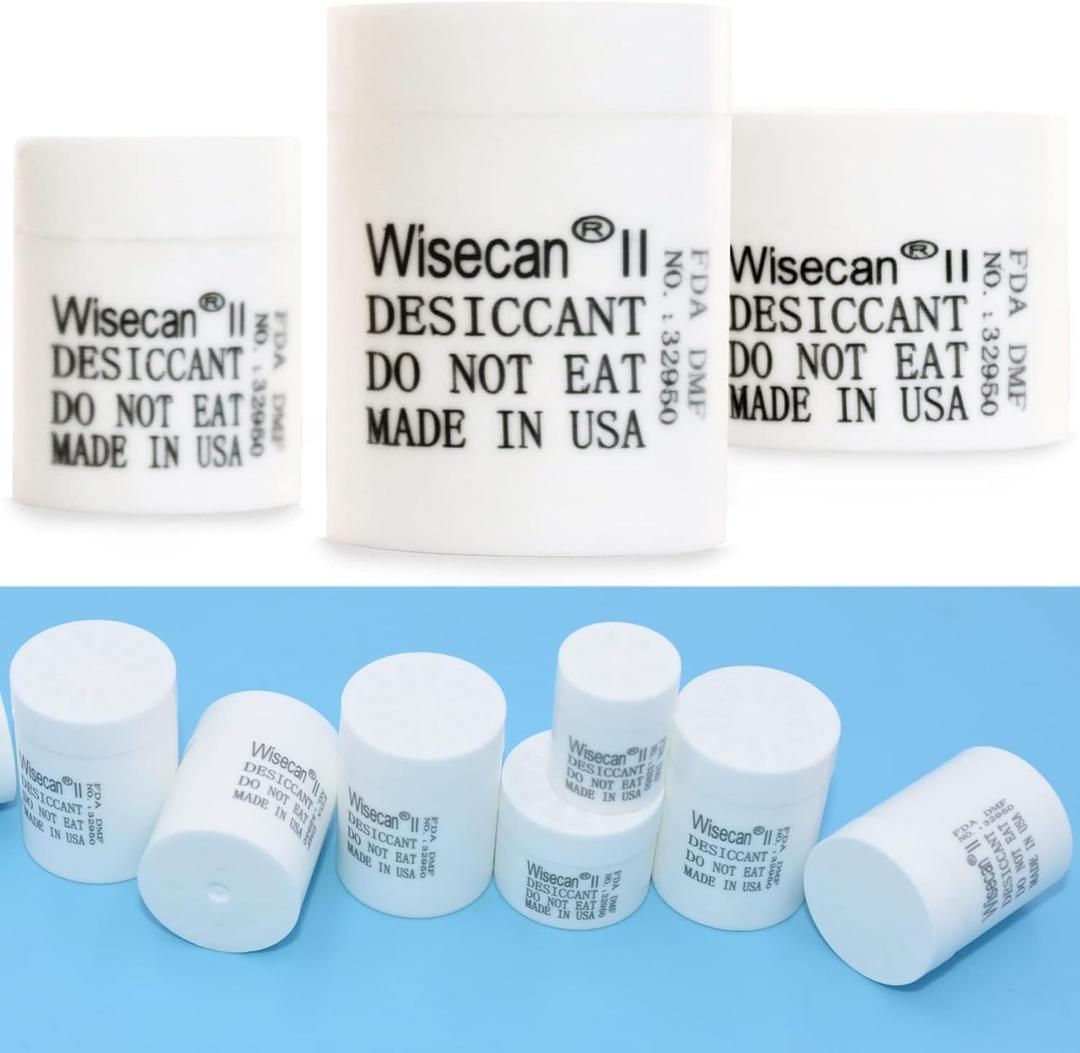 1 Gram 100 Pack Silica Gel Canister, Desiccant Canister, Silica Gel Capsules, Desiccant Capsules, Moisture Absorbers for Food Storage, Food Safe Dehumidifiers Wisecan