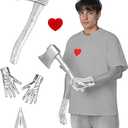 POEWAUVE Halloween Costume Accessories Silver Funnel Hat Axe Heart Brooch Silvery Gloves Set Halloween Costume Accessories for Man Women Cosplay Party 