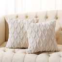 Volcanics Pack of 2 Faux Wool Throw Pillow Covers 22x22 Inches Decorative Farmhouse Velvet Couch Pillow Case Soft Plush Square Boho Cushion Pillowcase, White