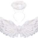 SzJias Angel Costume Wings for Girls Angel Costume Wings and Halo for Kids Halloween Christmas Eve