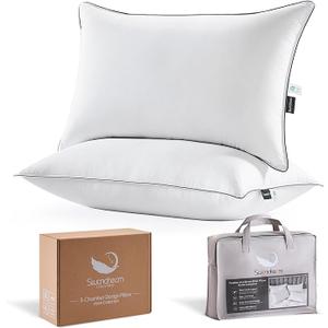 Goose Feather Down Fiber Pillows Standard Size Set of 2, Luxury 3-Chamber Pillows with Soft & Down-Proof Cover, Fluffy Plush Hotel Bed Pillows for Side, Back & Stomach Sleepers