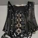 Women Black PVC Underbust Corset Steel Boned Waist Trainer with Buckles & Neck Strap – Gothic Steampunk Corset 2Pcs XL
