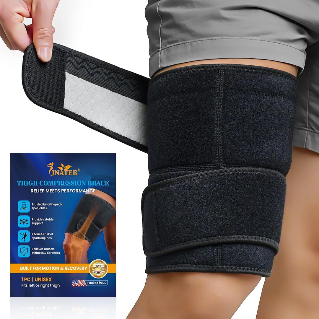 Thigh Compression Sleeve - Adjustable Hamstring Compression Sleeve for Men & Women, Anti-Slip Thigh Brace For Pulled Groin Muscle, Quad & Hamstring Support, Sports Recovery & Workout (S/M)