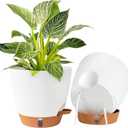 2 Pack 8 Inch Pots for Plants Indoor, Plastic Self Watering Planters with Drainage Holes, Water Level Indicator & Deep Reservoir, Decorative Flower Pots Indoor Outdoor Use (White)
