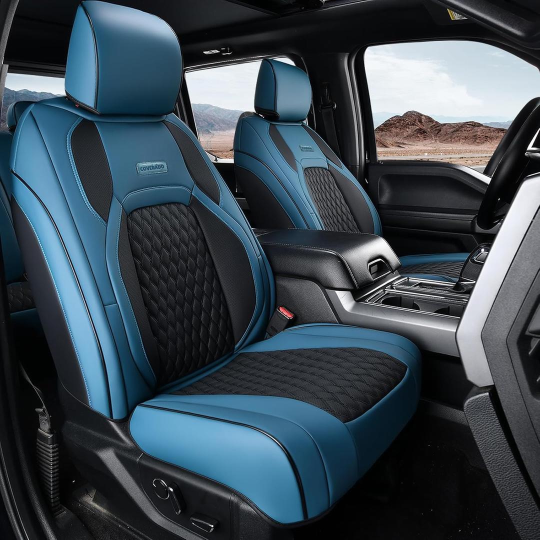 Coverado Tundra Seat Covers Full Set, Leatherette Seat Covers Fit for Toyota Tundra 2007-2013 2022 2023 Waterproof Car Seat Cover Seat Protector Cushion for Car Truck Accessories(Blue)