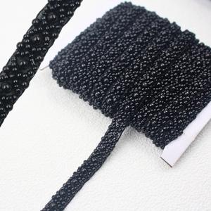 PEARLY JUN 5 Yards Pearl Beaded Trim Bead Lace Border White Edge Ribbon Strips for Sewing Wedding Dress Applique Bridal Straps Embellishments Decoration (Black Black, 5 Yards)