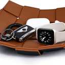 Valet Tray PU Leather Key Holder Bowl for Men Entryway Table Nightstand Desk Tray for Wallet, Keys Men's Gift - Brown & Black, 9.8" L x 9.8" W x 2" H