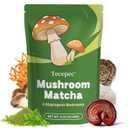 Mushroom Matcha Powder with 6 Adaptogen Mushrooms & Ceremonial-Grade Matcha Powder - Boosts Energy, Focus, Digestion, Immunity (30 Servings) (EXP 08/31/28)
