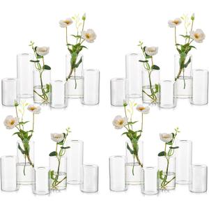 Small Glass Bud Vases for Centerpieces  Hewory 24pcs Clear Blown Single Flower Vases Bulk, Modern Mini Cylinder Vase Set for Wedding Anniversary Birthday Party Events Home Living Room Table Decor