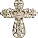 Comfy Hour 12" White Cross for Wall Decor, Rustic Antique Vintage Style Religious Plaque, Victorian Hollow Out Resin Wall Art for Home Sanctuary, Distressed White