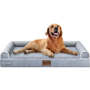 Large Dog Bed Orthopedic Washable: Beds Bolster XL Bed Big XLarge Dogs Memory Foam Couch Sofa Waterproof with Removable Cover (40.0"L x 32.0"W x 6.5"Th, Light Grey)