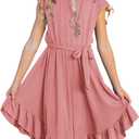 blibean Girls Summer Dresses Shorts Sleeve Kids Casual Dress 4-13 Years (Pink, XL)