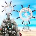 Natural Christmas Tree Topper Coastal Treetop Decoration 12 Inch Beach Nautical Ship Wheel Christmas Tree Topper Ornaments for Xmas Festival Sea Beach Themed Party Decor Home Office