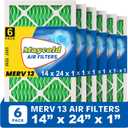 Maycold MERV 13 14x24x1 Air Filter (6-Pack), High-Efficiency Pleated AC & Furnace Filters, Actual Size: 13.70” x 23.70” x 0.75”, Individually Wrapped in Plastic