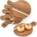6 Pcs Mini Charcuterie Boards with Handle 5 x 7 Inch Small Wood Round Cutting Board Serving Plate Kitchen Wood Tray Round Pizza Peel Paddle for Baking Pizza Bread Cake Fruit Vegetables Meat
