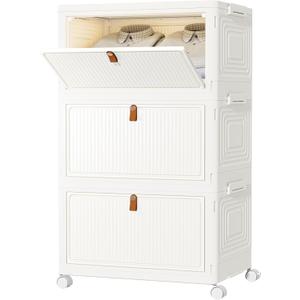 Closet Organizers and Storage 93Qt 3 Pack Closet Organizer Boxes for Clothes Stackable Storage Bins Foldable Storage Drawer for Clothes Milky